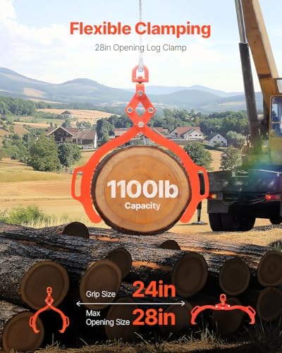 VEVOR 28in Log Lifting Tongs, 2-Claw Log Tongs, Heavy Duty Steel Log Grapple, 1100LBS Lifting Capacity, Swivel Log Graper Timber, Eagle Claw Design, Log Skidding Tongs for Trucks, Tractors, Forklifts
