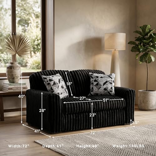 Image of Signature Design by Ashley Black Velvet Corduroy Loveseat, Midnight-Madness Sofa Couch, Quick and Easy Assembly, Engineered Wood and Wood Frame, Deep Seating, Onyx, 72-Inch