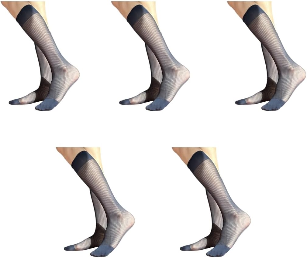 5 Pairs Men Elegant Business Dress Knee Length Socks Comfortable Silk Thin Nylon Long Stockings for Formal