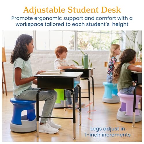 Image of ECR4Kids Open Front Desk with Metal Storage Book Box, Adjustable, Classroom Furniture, Maple /Black