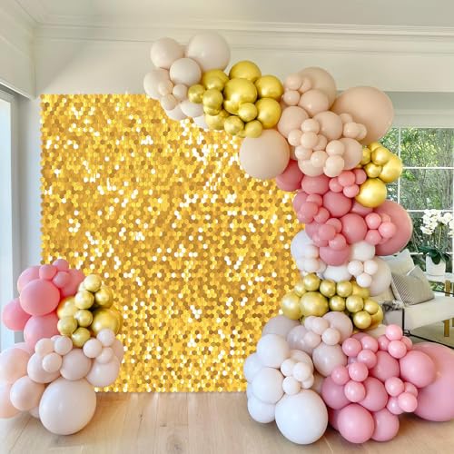 Image of Gold Shimmer Wall Backdrop 6ftx4ft Glitter Background Birthday Sequin Photo Backdrop Gold Backdrop for Parties Anniversary Bridal Shower Stage Decor