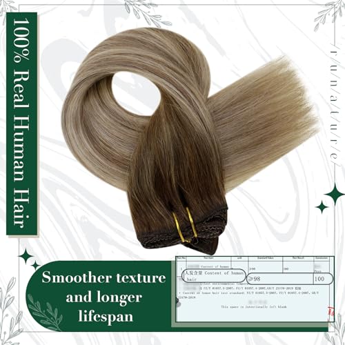 RUNATURE Clip in Hair Extensions Real Human Hair Balayage Blonde to Brown Hair Extensions Clip in Hair 18 Inch 50 Gram 3PCS - Image 4