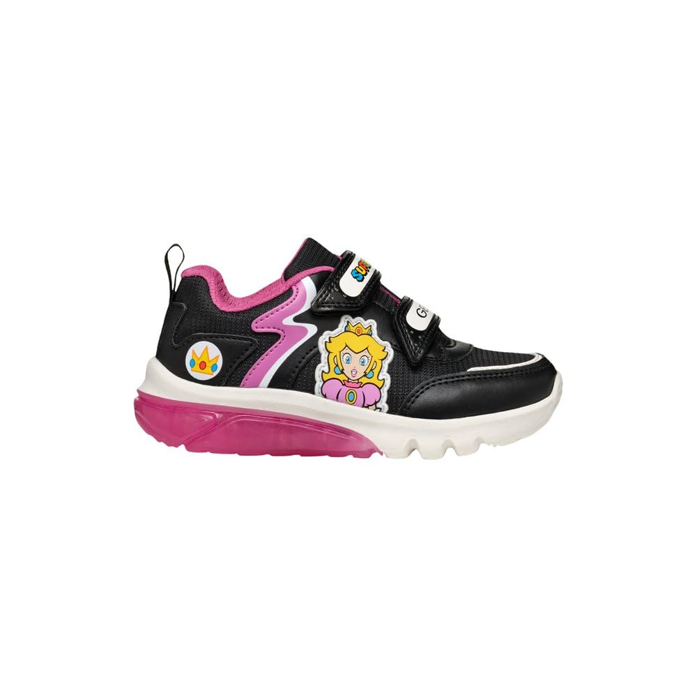 Geox J CIBERDRON Girl A Sneaker, Black/Fuchsia, 0.5 UK