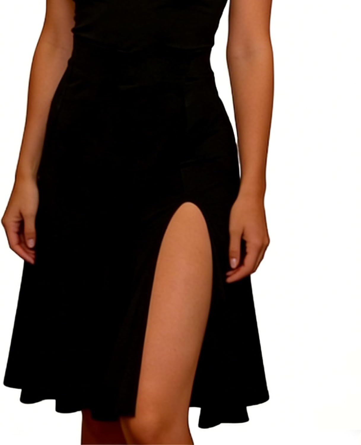 Black Stretchy High Slit Dance Skirts for Women Flare Knee Length Latin Skirt with Shorts