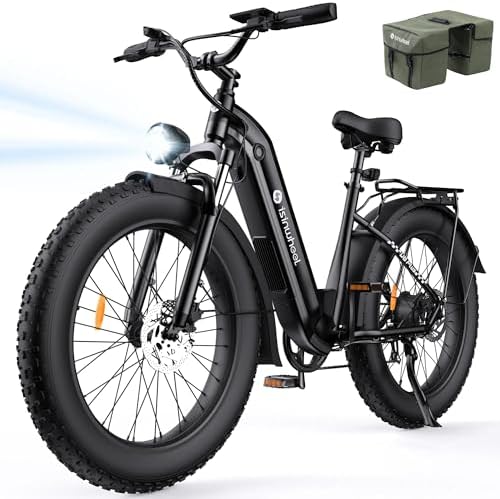 isinwheel Electric Bike for Adults,1500W Peak Motor Hydraulic Brake Electric Dirt Bike, 28MPH 75-105Miles(PAS) Ebike with 48V 13AH/18AH Battery,26" Step-Thru Full Suspension Electric Mountain Bike