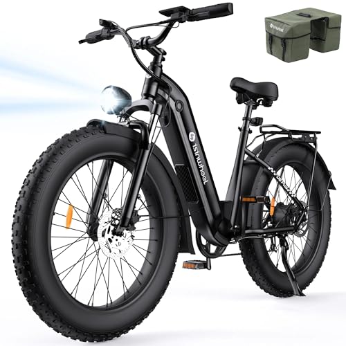 isinwheel U8 Plus Electric Bike for Adults,1500W Peak Motor Hydraulic Brake Ebike,Max 20/28MPH 75-105Miles Electric Bicycle with 13AH/18AH Battery,26" Step-Thru Fat Tire Commuter E Bike for