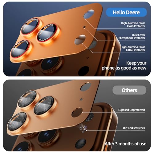 Image of HelloDeere 9H High-alumina Tempered Glass Camera Lens Protector for iPhone 17 Pro Max Lens , Military-Grade Shatterproof with Strong Adsorption, Full Coverage Case-Friendly Cover (Orange, iPhone 17 Pro Max - 2 Pack)