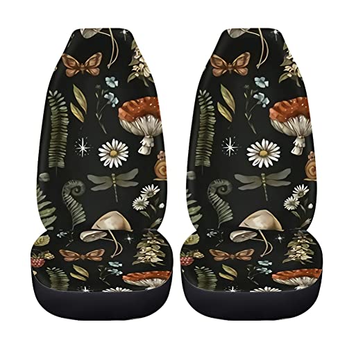 Fuibeng Mushroom Car Seat Covers,2 Pcs,Daisy Dragonfly Butterflies Mushroom Auto Seat Cover Pad For Front,Universal Elastic Vehicle Seats Cushion Automotive Interior Protection Accessories For Women #TOP4