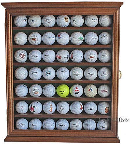DisplayGifts 49 Golf Ball Display Case Cabinet Holder Rack w/Lockable, (Walnut)