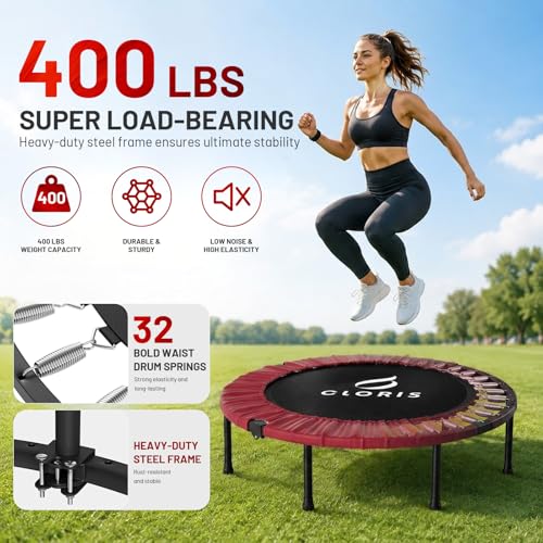Image of CLORIS Rebounder Trampoline for Adults 40 Inch, 400 lbs Capacity with 5-Level Adjustable Bar, Foldable Mini Indoor Fitness Workout Exercise Equipment Blue