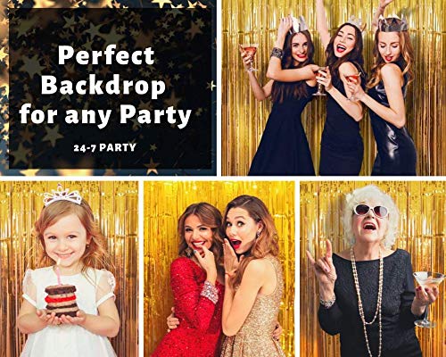 Party Backdrop (Set Of 2) - Stunning Gold Foil Fringe Curtains For Birthday, Bachelorette, Christmas, New Years Eve & Graduation - Great Photo Booth Props & Fringe Curtain Party Decorations #TOP4