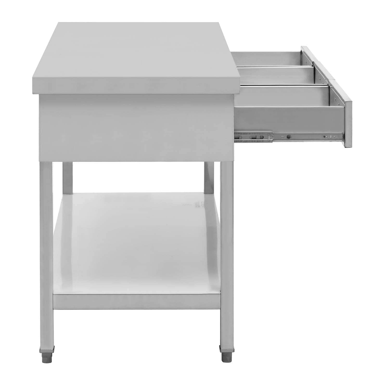 Royal Catering Tavolo in acciaio inox con 3 cassetti, 150 x 60 cm, 400 kg, in acciaio inox, con base