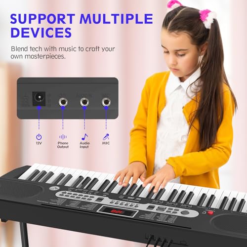 Fujampe Keyboard Piano 61 Keys, Electric Digital Piano Set with Light-Up Keys, Mic, Headphones, Note Stickers, Bench, Sheet Music Stand, Electronic Piano Keyboard for Beginners (Classic Black) - Thumbnail 6