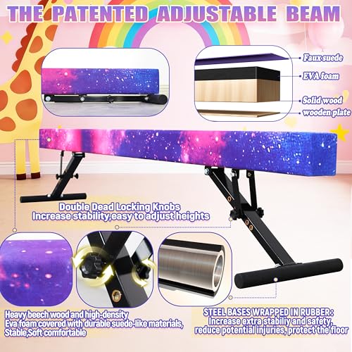 PreGymnastic 8FT Balance Beam, Raised Gymnastics Beam for Kids Ages 3-12, Home Gym Equipment for Training, Adjustable Balancing Beam Indoor (Galaxy Star, Heights:7\'\' 14\'\' 18\'\' 20\'\' 22\'\') - Thumbnail 3