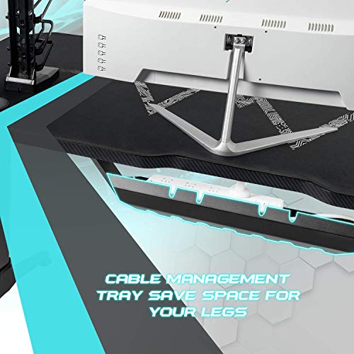 Furmax Gaming Desk T-Shaped Pc Computer Table With Carbon Fiber Surface Free Mouse Pad Home Office Desk Gamer Table Pro With Game Handle Rack Headphone Hook And Cup Holder (Black, 44 Inch) #TOP6