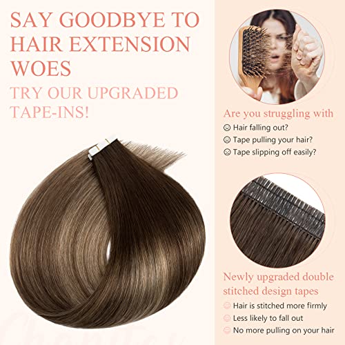 Charites Tape In Hair Extensions Human Hair Balayage Chocolate Brown To Light Brown 20Pcs 40G - Double Stitched Real Human Hair Extensions - Invisible Tape In Extensions - 14 Inches 4T4P27# #TOP2