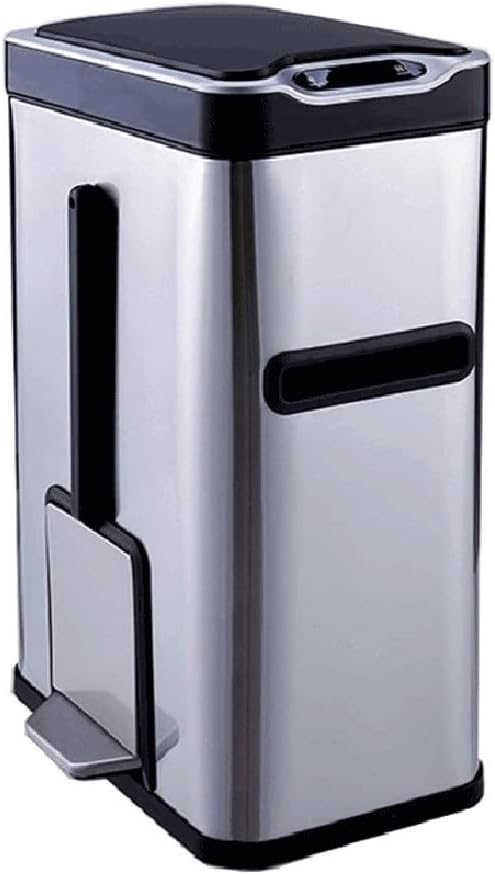Household Trash Can Smart Trash Can Bathroom Trash Can Automatic Cover Tissue Holder Toilet Brush Multifunctional 3 in 1 Stainless Steel Waste Container 7L Indoor Trash Can,Silver