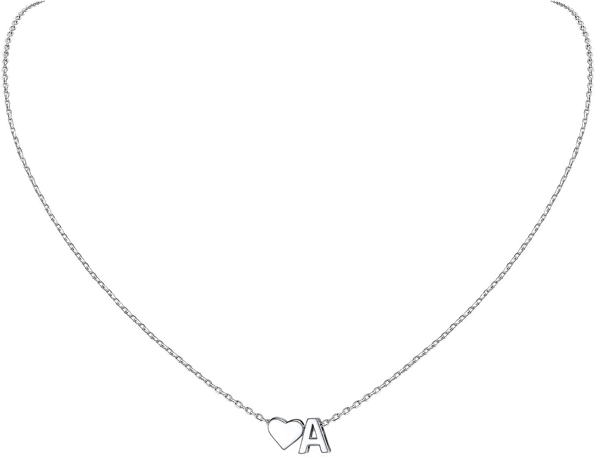 ChicSilver Collares con inicial de corazón de plata de ley 925 para mujer, collar con colgante de corazón personalizado y letra del alfabeto para mujer