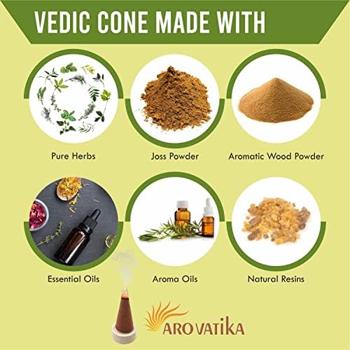 ARO VATIKA Vedic Assorted Natural Masala Incense Cones (Sandalwood, Rose, 7Chakra, White Sage, Palo Santo, Patchouli, African Musk, Dragons Blood, Lavender, Benzoin, Nag Champa, Spiritual Love)