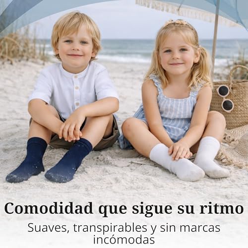 Miniatura 2 de Bisoo Calcetines Azul Marino Colegio - Set De 5 Pares De Calcetines Escolares Altos De Algodon Para Niño, Niña - Colegio, Uniforme Escolar - Talla 24-27 Azul Marino