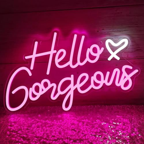 Image of Hello Gorgeous Neon Signs Hello Beautiful Pink LED Neon Lights Dimmable LED Light Sign for Home Wedding Birthday Backdrop Bacelorette Party Decoration, Pink