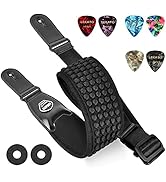 [LEKATO] ギターストラップ ストラップ ベースストラップ コットン製 エアクッション付 9.5cm幅 負担軽減 6枚ピックと2個ストラップロック付 黒