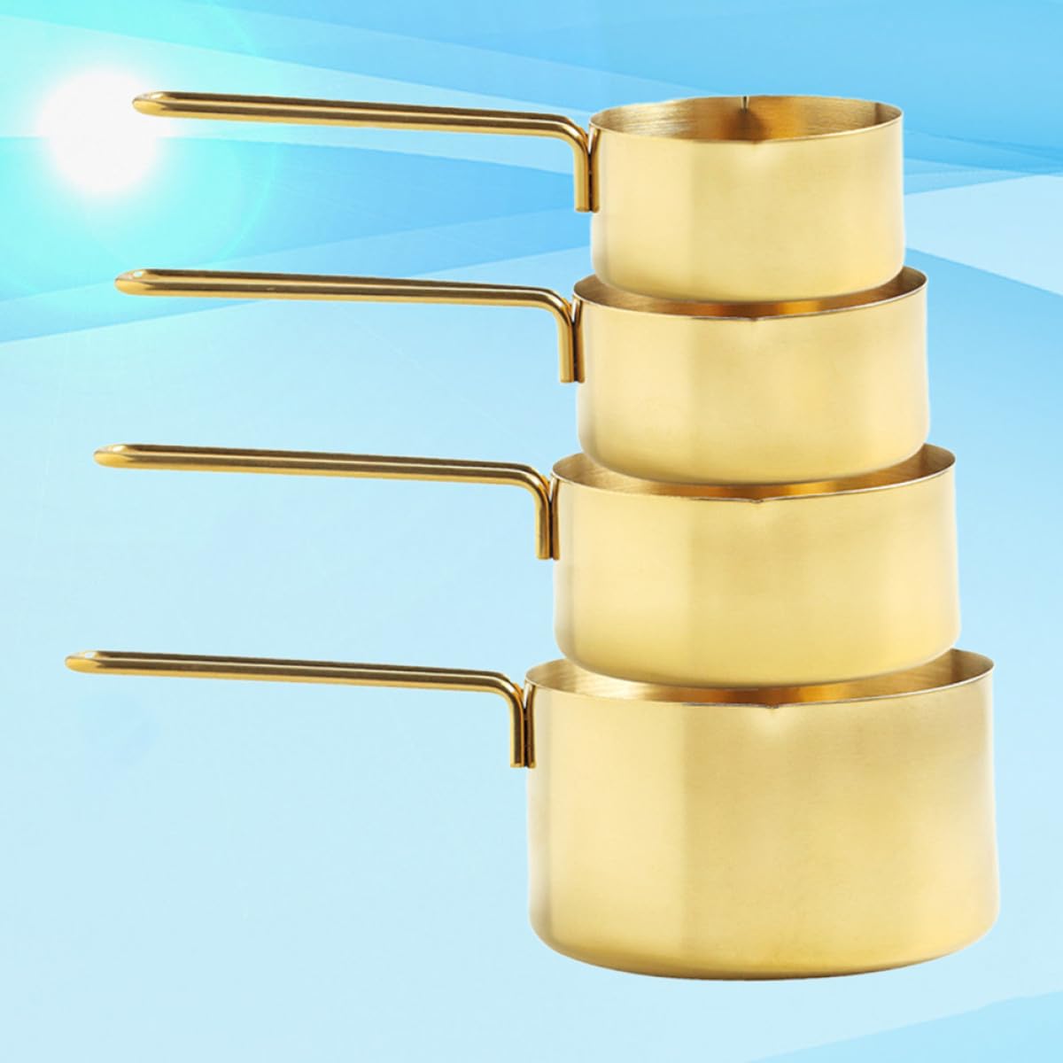 Kichvoe Cuillères Doseuses en Acier Inoxydable Doré 4pcs Manche Long Design Multifonction Cuisine, Pâtisserie, Adaptées pour Magasin et Café