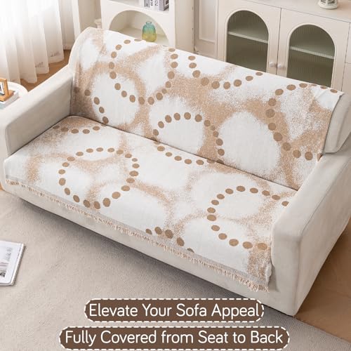 Image of HOKIPO Serene Abode Sofa Cover 3 Seater, 180x175 cm, Latte Dotted Wave