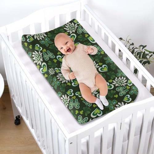 Image of Butterfly Green Heart Cute Changing Table Cover for Boys Girls Diaper Changing Table Cover Soft Washable Stretchy Changing Mat Sheet Cover