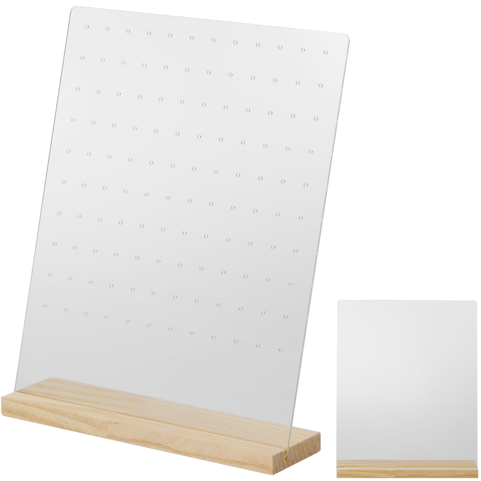 NIHUIFDPY 2pcs 240 Holes Acrylic Enamel Pins Storage Holders, Clear Earrings Display Stand with Wood Base, Acylic Display Pegboards for Jewelry, Brooches Award Badges, Earrings Studs(2pcs)