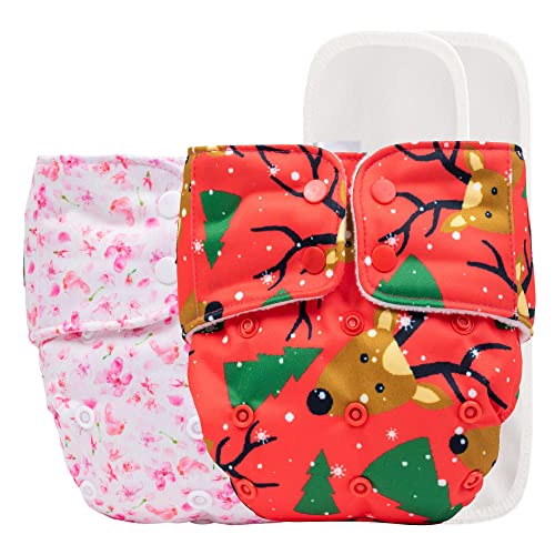 Image of Mylo Leak Proof Baby Cloth Diaper Combo (2 Diaper & 2 Inserts) for 3 Months to 3 Years Babies | Oeko Tex Certified Washable & Reusable Baby Cloth Diaper | Free Size - Cherry Blossom and Celebration