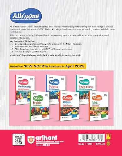 Image of Arihant All in One Science Class 7 for CBSE Exam 2025-26| NCERT-Based Book | Full Syllabus Coverage with Chapterwise Theory, Grammar, Writing, Practice & Sample Papers