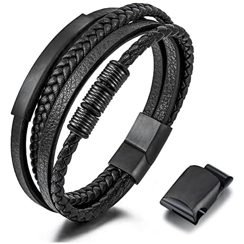 Pulsera de piel trenzada negra Gkmamrg para hombre con cierre magnético Cover