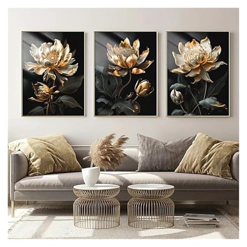 Décor artistique de maison avec ce tableau fleurs noir et or