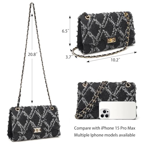 Image of Quilted Leather Crossbody Bags for Women Trendy Ladies Shoulder Purse Satchel HandBag with Chain Strap