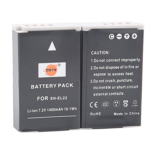 DSTE 2-Pack EN-EL22(7.2V 1400mAh) Rechargeable Li-ion Battery Compatible for Nikon 1 J4 Nikon 1 S2 Camera