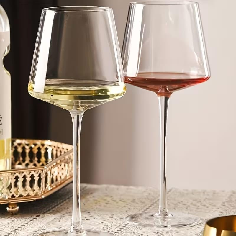 Image of PrimeWorld Large Wine Glasses Set of 2 (350ml) | Crystal Goblet Red Wine Glasses with Long Stem | Elegant Glassware for Weddings, Gifts, Dining & Special Occasions