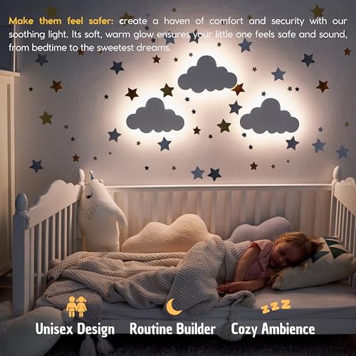 Cloud Light for Wall (Pack of 1) with Star Wall Decals for Nursery Decor – Rechargeable & 3-Level Dimmer Cloud Lamp - Nursery Lighting for Baby Room Decor - Image 3