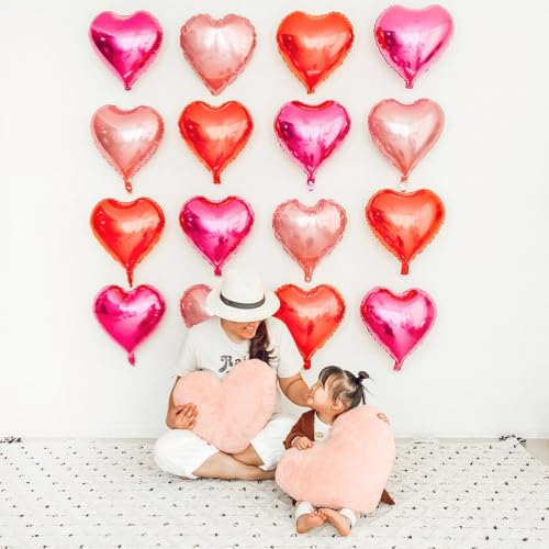 Image of Biapian Foil Heart Balloons Red, 10PCS Red Heart Shape Balloons, Valentines Balloons 18inch Red Foil Balloons for Helium Valentine Decorations for Valentines Day, Wedding, Anniversary Decoration