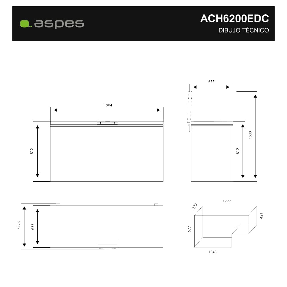 Aspes Congelador horizontal Blanco ACH6200EDC. Capacidad 600 Litros, Dual Cooling, 2 Cestas, Bajo nivel Sonoro, Eficiencia Energética Clase C