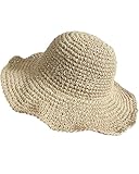 Senker Fashion Beach Straw Hats for Women, Handmade Floppy Bucket Sun Hat for Summer Vacation Wide Brim Packable Travel Beige
