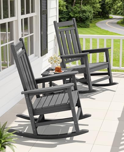 Image of KINGYES Oversized Outdoor Rocking Chair Set of 6, HDPE Patio Rockers, Gray