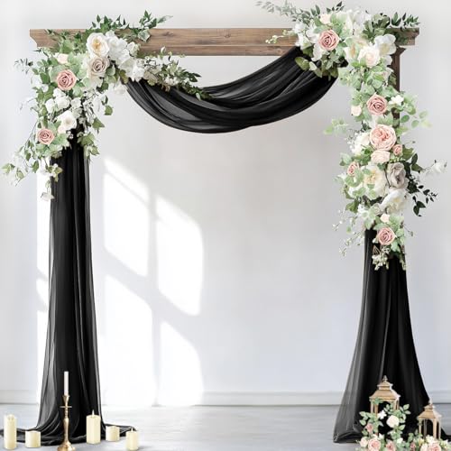 Image of Socomi Wedding Arch Draping Fabric 1 Panel 29 inch x 18Ft Black Sheer Curtain Drapes 6 Yards for Wedding Ceremony Birthday Party Decoration