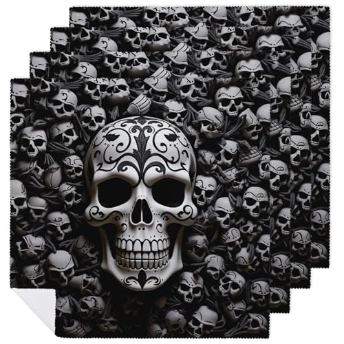 Servilletas de Tela Calaveras Blanco y Negro Paquete x4 miniatura 1