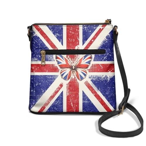 COEQINE Butterfly Large Leather Tote Bag for Women Work Crossbody Bags Union Jack Font Zip Bucket Bag Purses2