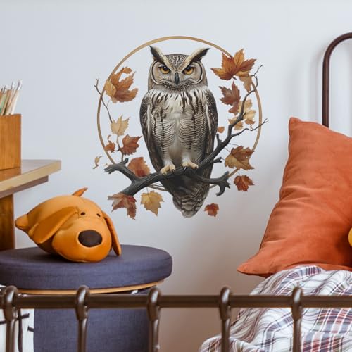Vinilo decorativo búho de acuarela otoño, removible e impermeable miniatura 4