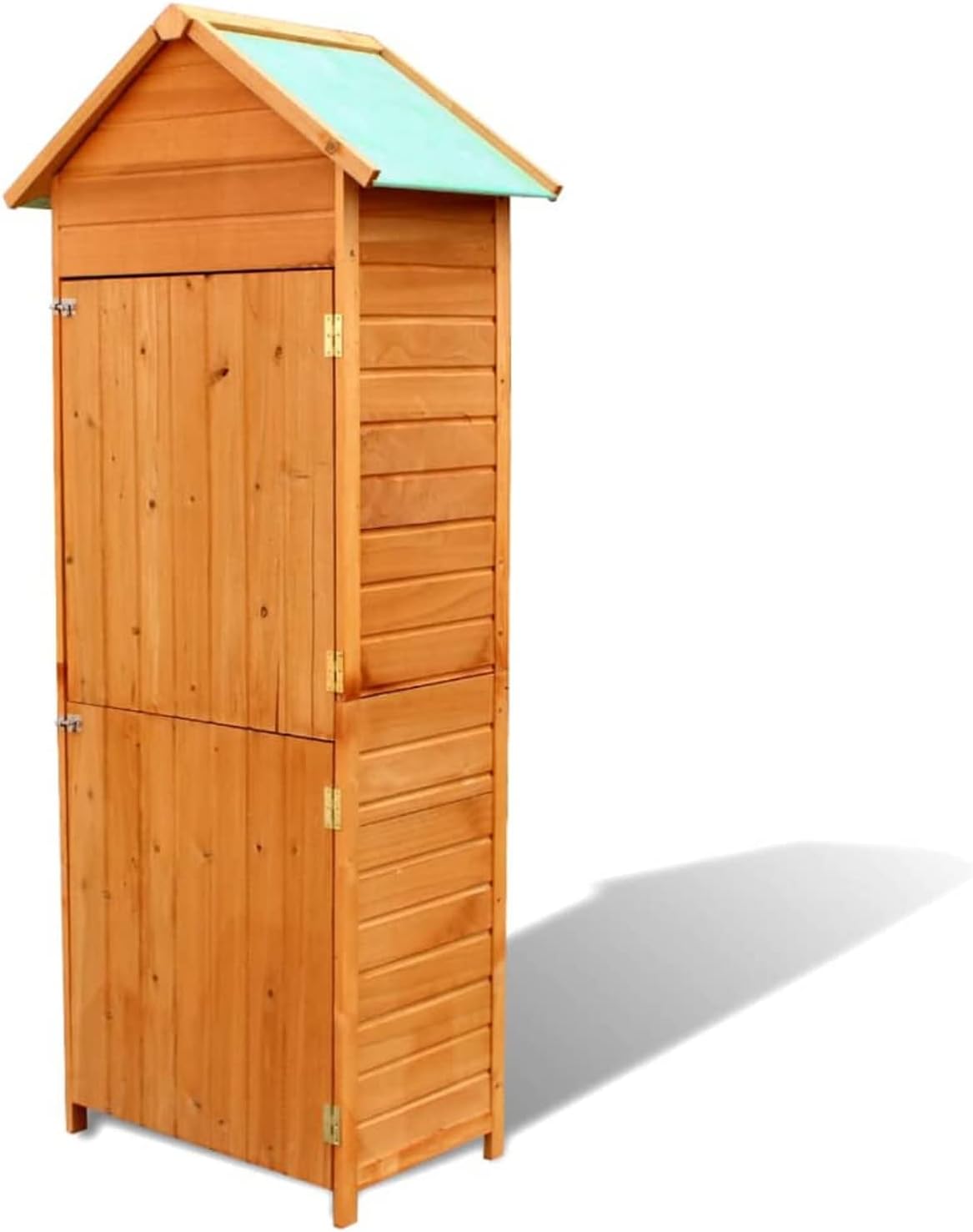 Gecheer Outdoor Garden Storage Cabinet, Rustic Brown Wood Shed with 2 Doors and 4 Shelves, 16.7 x 31.1 x 74.8 Inches, Painted Wood Outdoor Cabinet for Garden and Terrace