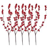 GALPADA Künstliche Rote Beeren Zweige 5 Stück Kunststoff Ilex Beerenstiele Dekoration für Weihnachtsbaum Wohnraum und Festliche Events