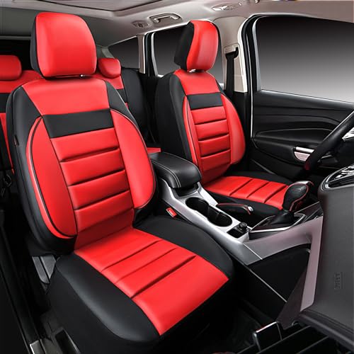 Image of CAR PASS Leather Seat Covers Full Set Universal Water Resistant 3D Foam Back Support, Luxury Comfort Automotive 5 Seat Covers All Season Fit for SUV,Sedan,Van, Airbag Compatible Elegance (Black Red)