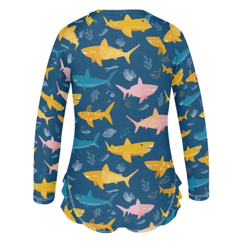 ALAZA Color Shark Coral Reef Girls One Piece Swimsuit Long Sleeve Rash Guard Swimsuits UV 50+ Swimwear Zipper3